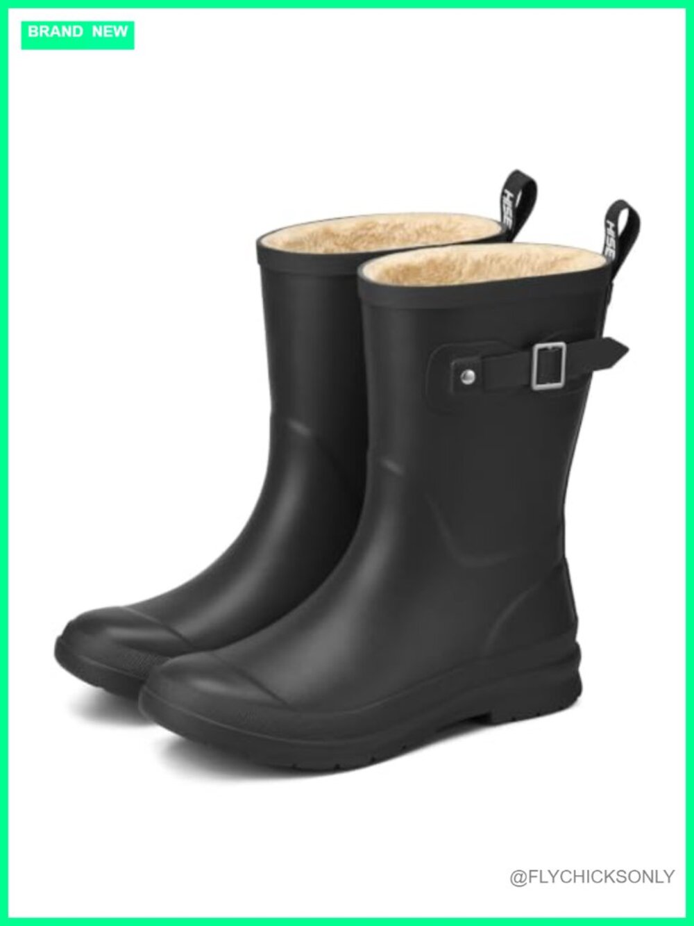 Women's Waterproof Mid-Calf Snow Boots Fleece-Lined Rubber Rain Boots